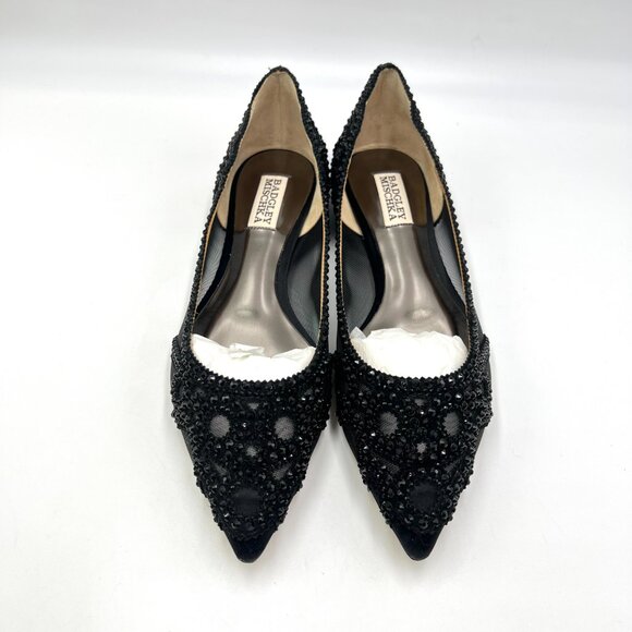 Badgley Mischka BHLDN Size 8 Gigi Pointed Toe Jeweled Black Ballet Flats Shoes - Picture 2 of 13